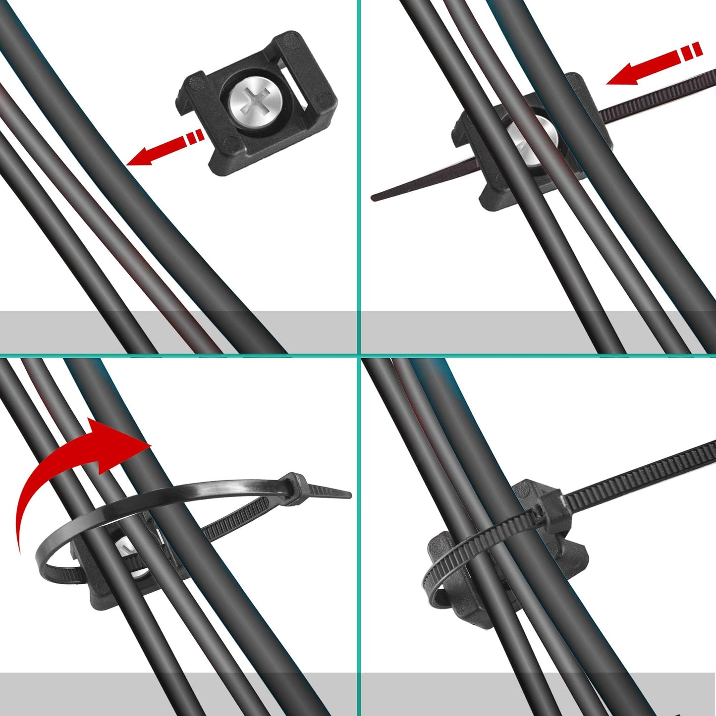 100 Pieces Cable Tie Mount Base Saddle Type Mount Wire Holder, 100 PCS Cable Zip Ties with Self-Locking (150 x 3.5mm) and Deep Thread Pan Head Screws