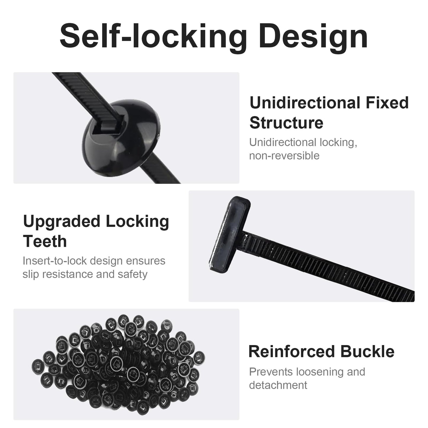 100 Pcs Nylon Universal Cable Tie Buckle -Heavy Duty Self-Locking Push Pin Design with Button,UV Resistant Black Zipties for Car Daily Auto Fixing