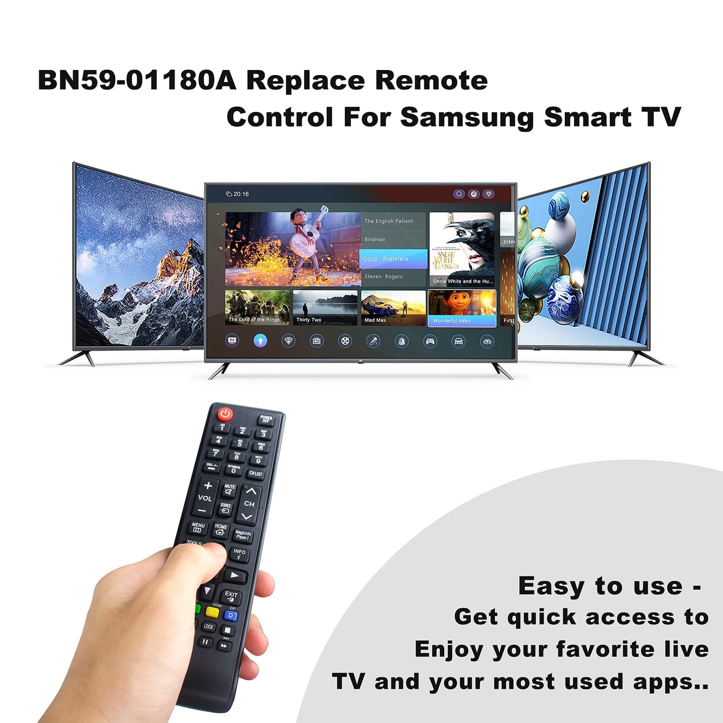 BN59-01180A Remote Control for Samsung Smart TV Remote Replacement - Effortless Control for Various Samsung TV Models DM32D DM40D DM48D ML55E OH24E