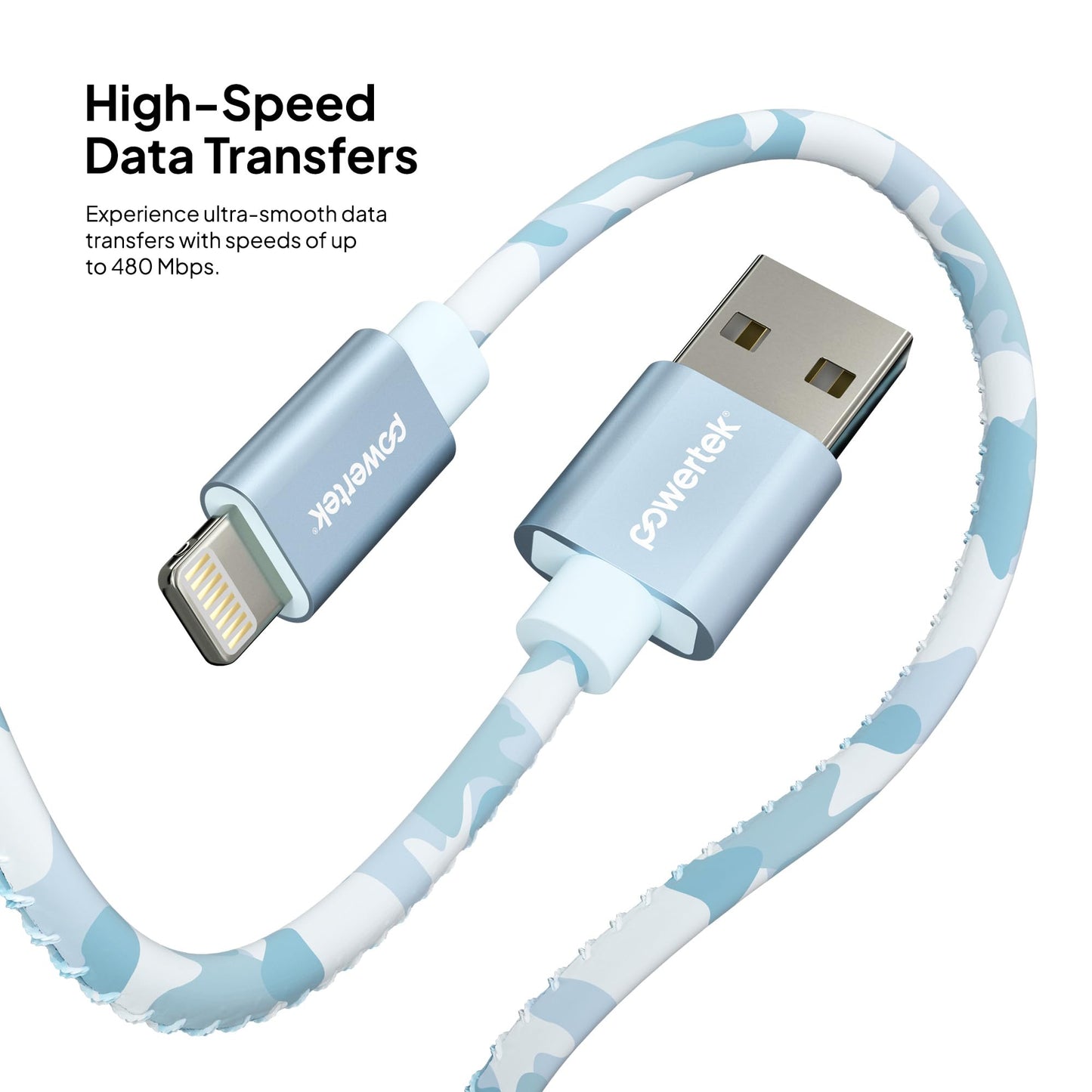 LIQUIPEL Powertek Camo MFi Certified USB to Lightning Charger, 6ft Cable Compatible for iPhone, iPad, and More (Blue)
