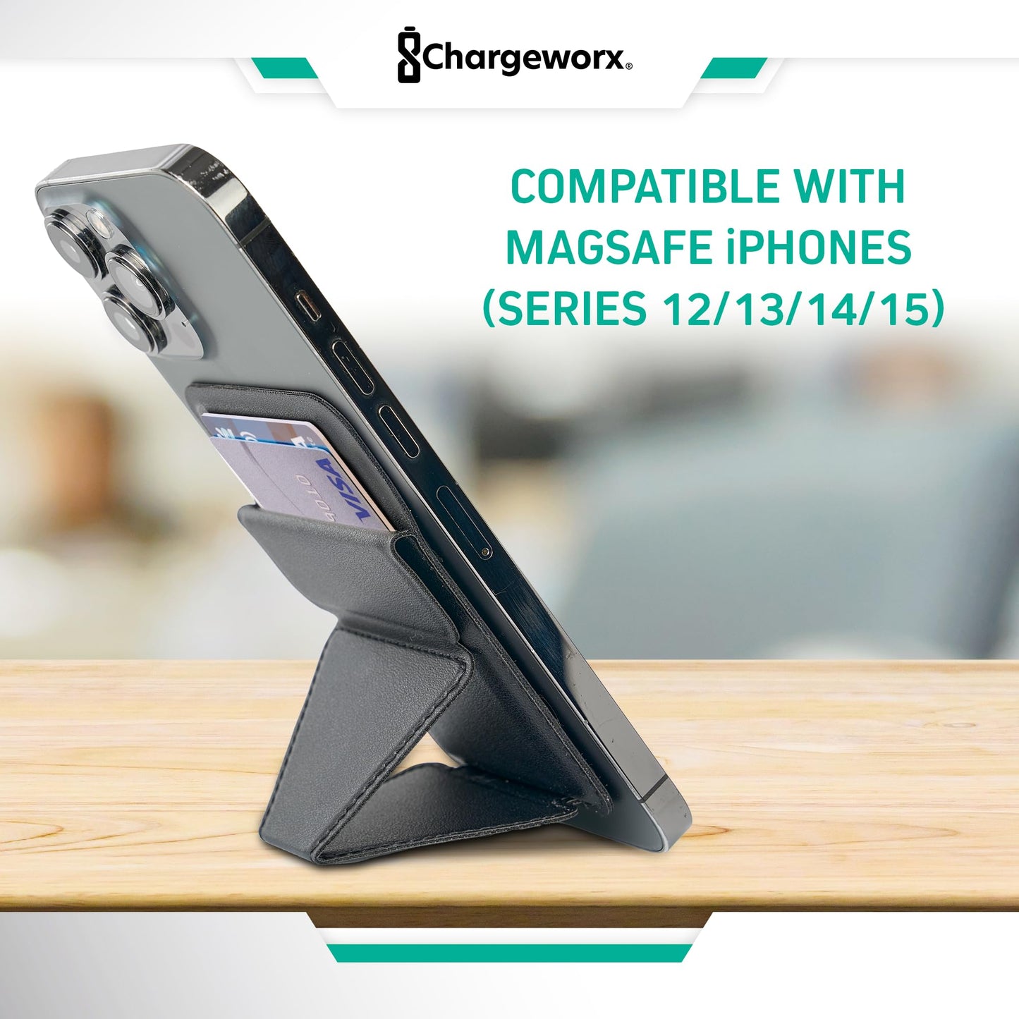 CHARGEWORX Magnetic Wallet for iPhone MagSafe, Slim Card Holder Phone Stand with Strong Magnet Grip, Vegan Leather Minimalist Wallet Case for iPhone