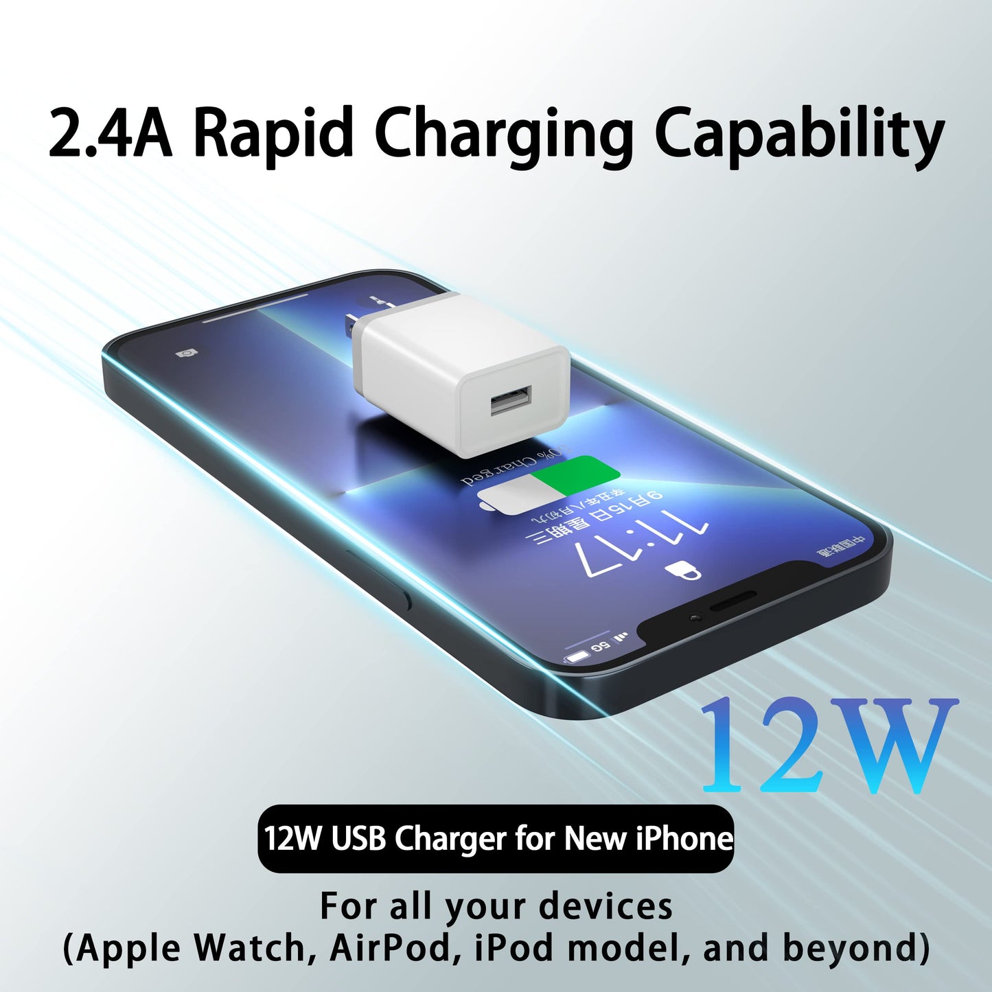 Cube Compatible USB Wall Charger Block - 12W 4 Pack, 2.4A/5V Power Adapter for iPhone 13 12 11 Pro Max SE XS XR X 8 7 6 6S Plus, Samsung, LG, Moto