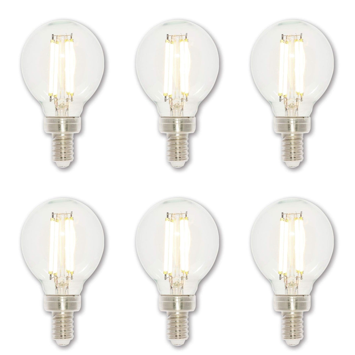 Westinghouse 5024220 4.5 Watt (60 Watt Equivalent) G16-1/2 Dimmable Clear Filament LED Light Bulb, Candelabra Base, 6-Pack