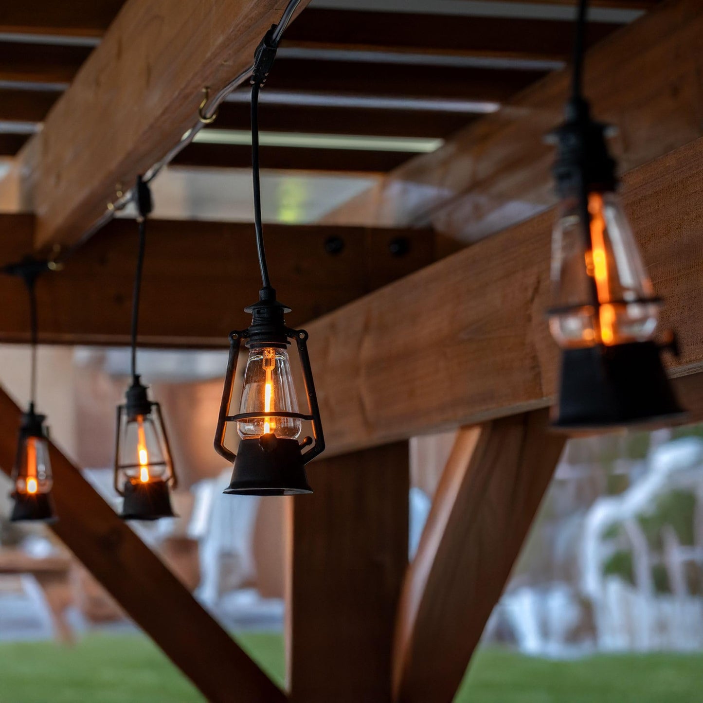 Festive Living 10 Light LED Flicker Flame Plastic Oil Lamp String Set, 20ft Black Wire - Indoor/Outdoor Vintage Flame Effect