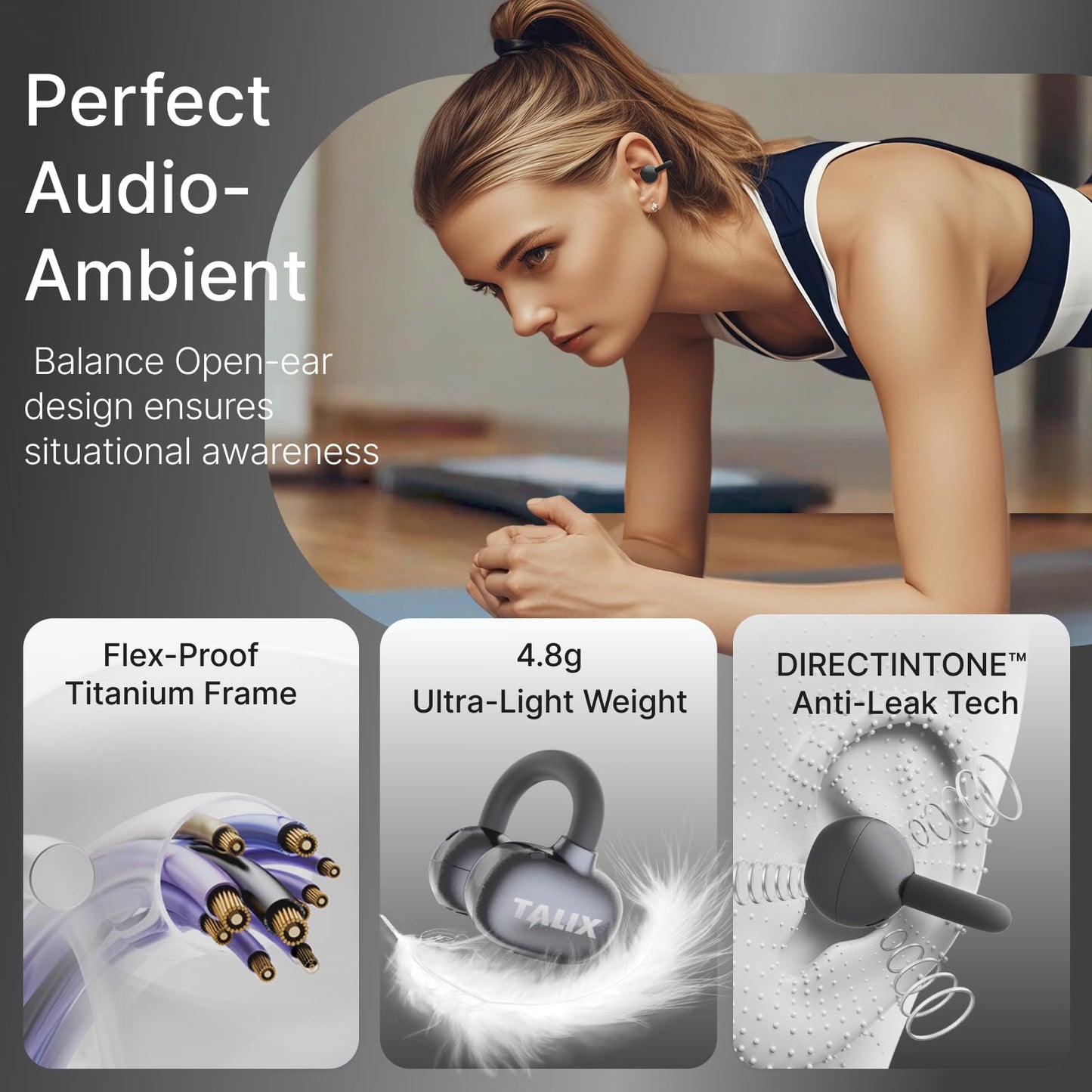 HHOGene TALIX X6 Clip-On Earbuds, Wireless Open Ear Earbuds Headphones, 4.8g Ultra-Light, Smart Touch Control, 40H Playtime, Immersive Sound,Secure…