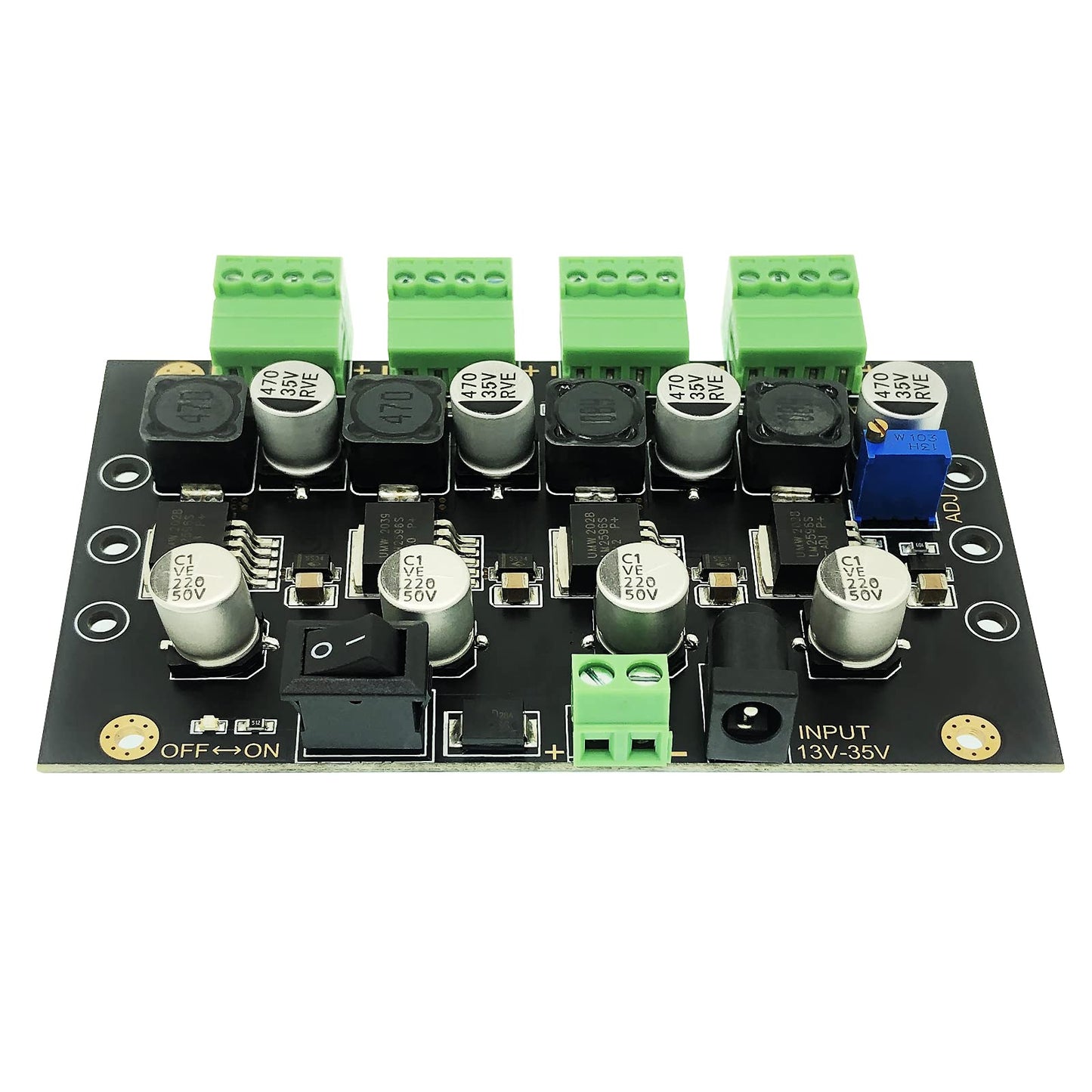 4 Channels LM2596 DC to DC Buck Converter Input 13-35V to 3.3V/5V/12/Adjustable Voltage Simultaneous Power Supply