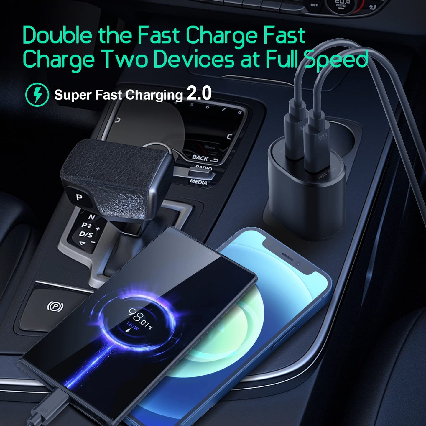 Samsung Super Fast Dual Car Charger (45W+15W) with Super Fast Charging Cable for Samsung Galaxy S26 S25 S24 S22 S21 S20 Ultra Plus Note 10+,Pixel,Note