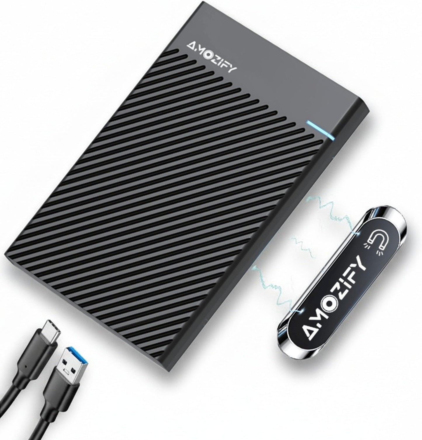 AMOZIFY® Magnetic External SSD Enclosure, Stick-On Laptop 2.5 SATA SSD Case, Tool-Free USB-C 3.1 Gen 2, Hard Drive Enclosure, 6Gbps, UASP for MacBook