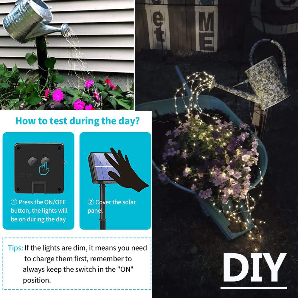 soltuus Solar Fairy Lights Outdoor White, Multi Strand 180 LEDs Watering Can String Light, Waterproof Solar Powered Waterfall Lights, Cool White