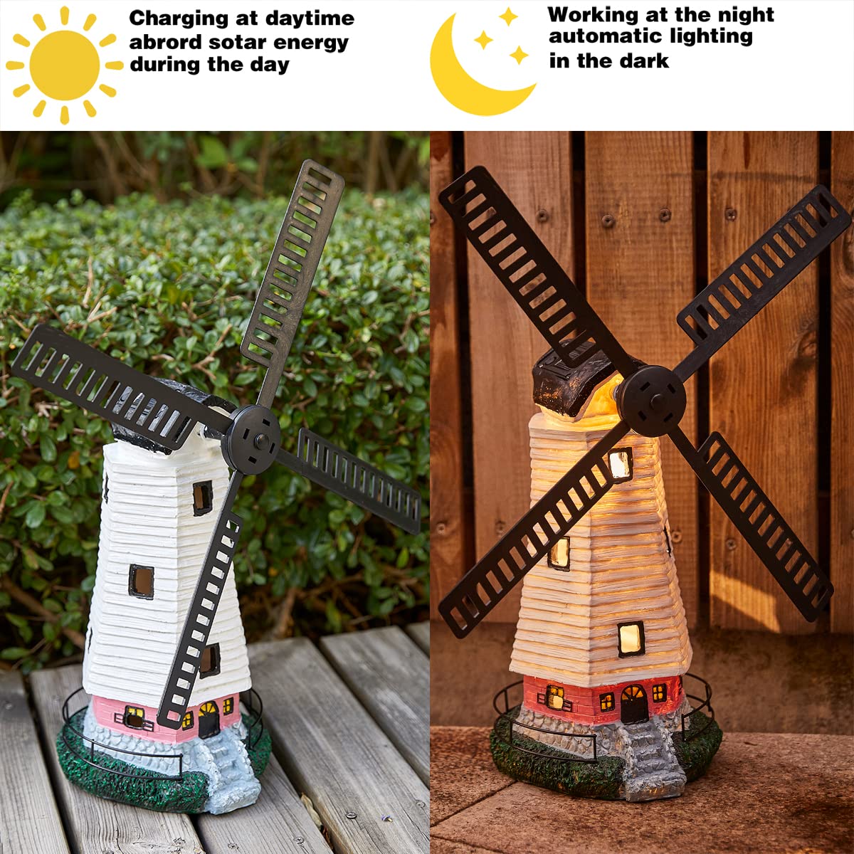 pearlstar Solar Garden Outdoor Windmill Lighthouse - 20" Solar Powered LED Lighthouse Garden Statue Waterproof Decorative Light for Women Mom