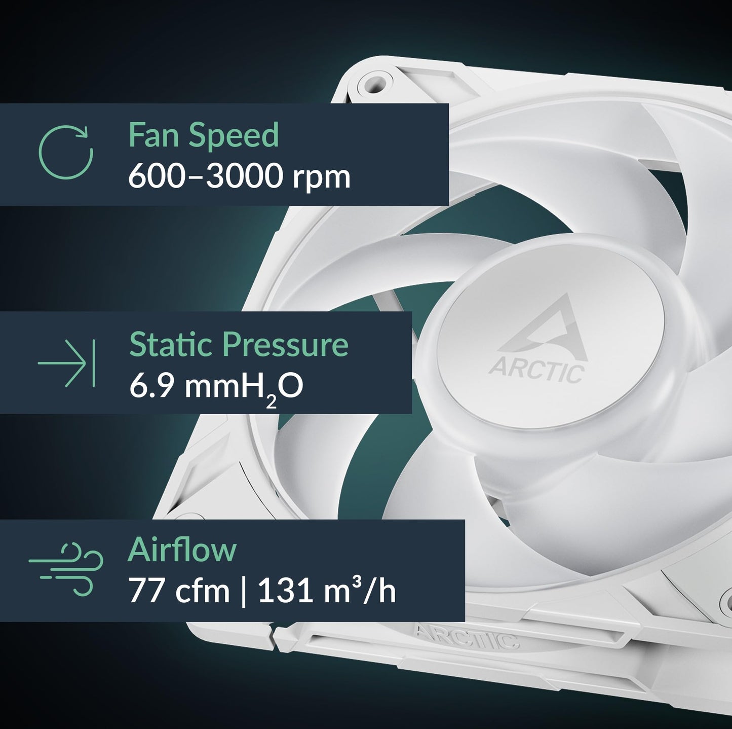 ARCTIC P12 Pro A-RGB (White) - Powerful Premium Fan, 120 mm PWM Fan with Y-Cable Splitter, 600-3000 RPM, 0 RPM <5% PWM, 5V Digital RGB, Fluid Dynamic