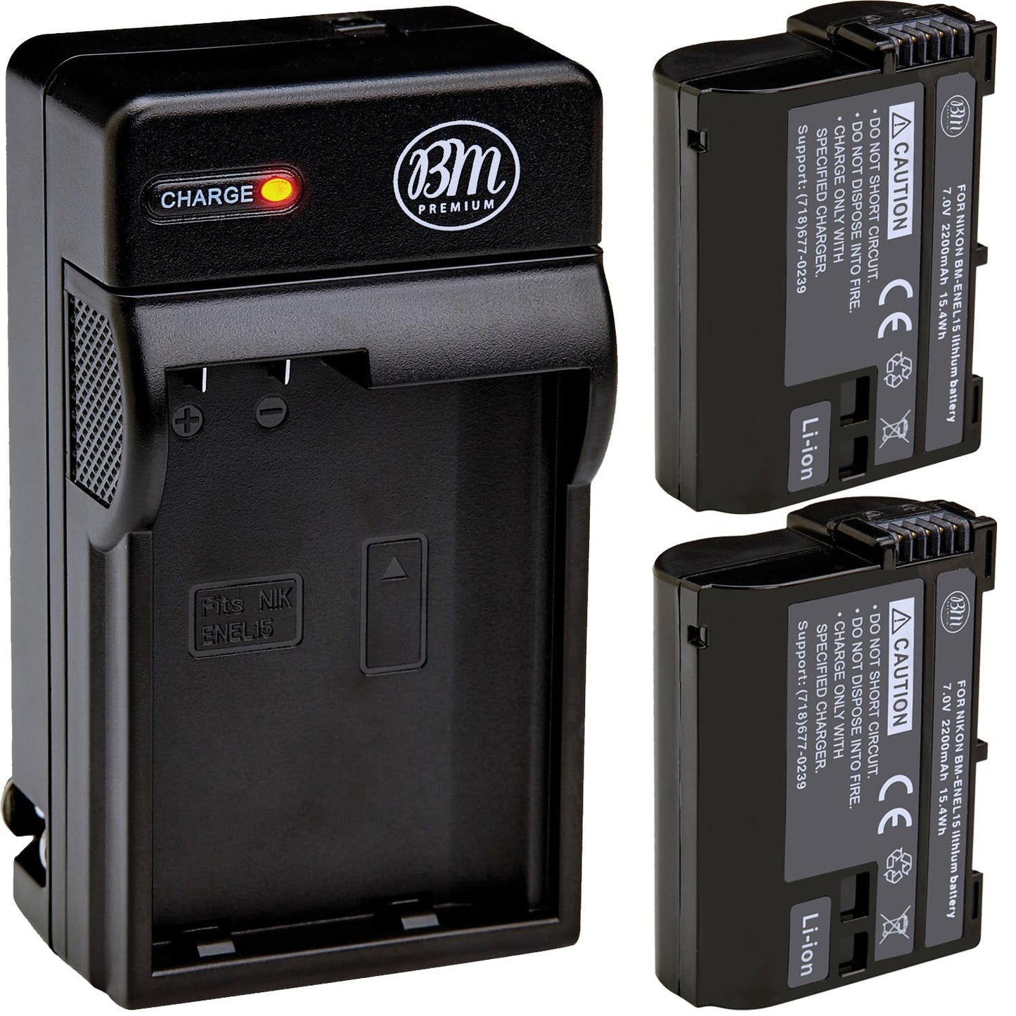 BM Premium 2 Pack of EN-EL15B Batteries and Battery Charger for Nikon Z6, Z7, D780, D850, D7500, 1 V1, D500, D600, D610, D750, D800, D800E, D810