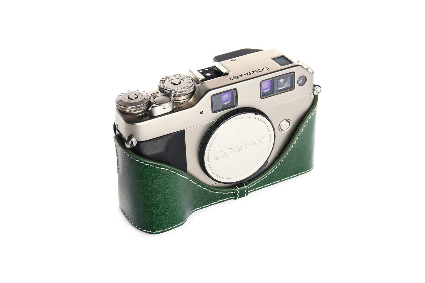 Contax G1 Case, BolinUS Handmade Genuine Real Leather Half Camera Case Bag Cover for Contax G1 Camera with Hand Strap (Green)