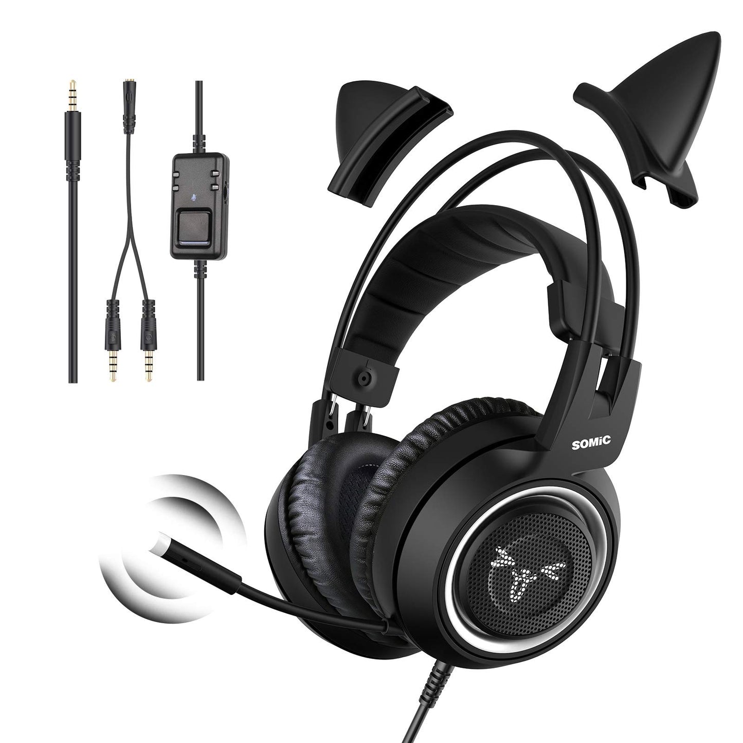 SOMIC Stereo Gaming Headset with Mic for PS4, PS5, Xbox One, PC, Mobile Phone, 3.5MM Sound Detachable Cat Ear Headphones Lightweight Self-Adjusting