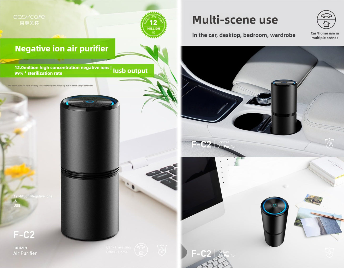 lonic Air Purifiers for Home, Portable Air Purifier and Car Air Purifier, Mini Air Purifier with Ionic Air Purifier Technology, for Car or Small Room
