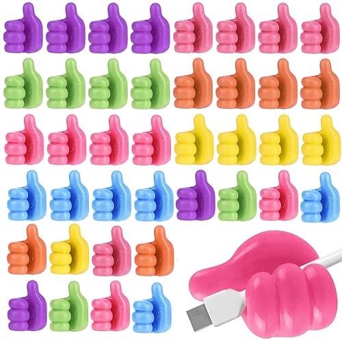 Ryetvok 40 Pcs Creative Thumbs Up Wall Hooks, Self-Adhesive Silicone Thumb Holders, Multi-Function Cord Holder Clips for Desk Wall Nightstand, Wire