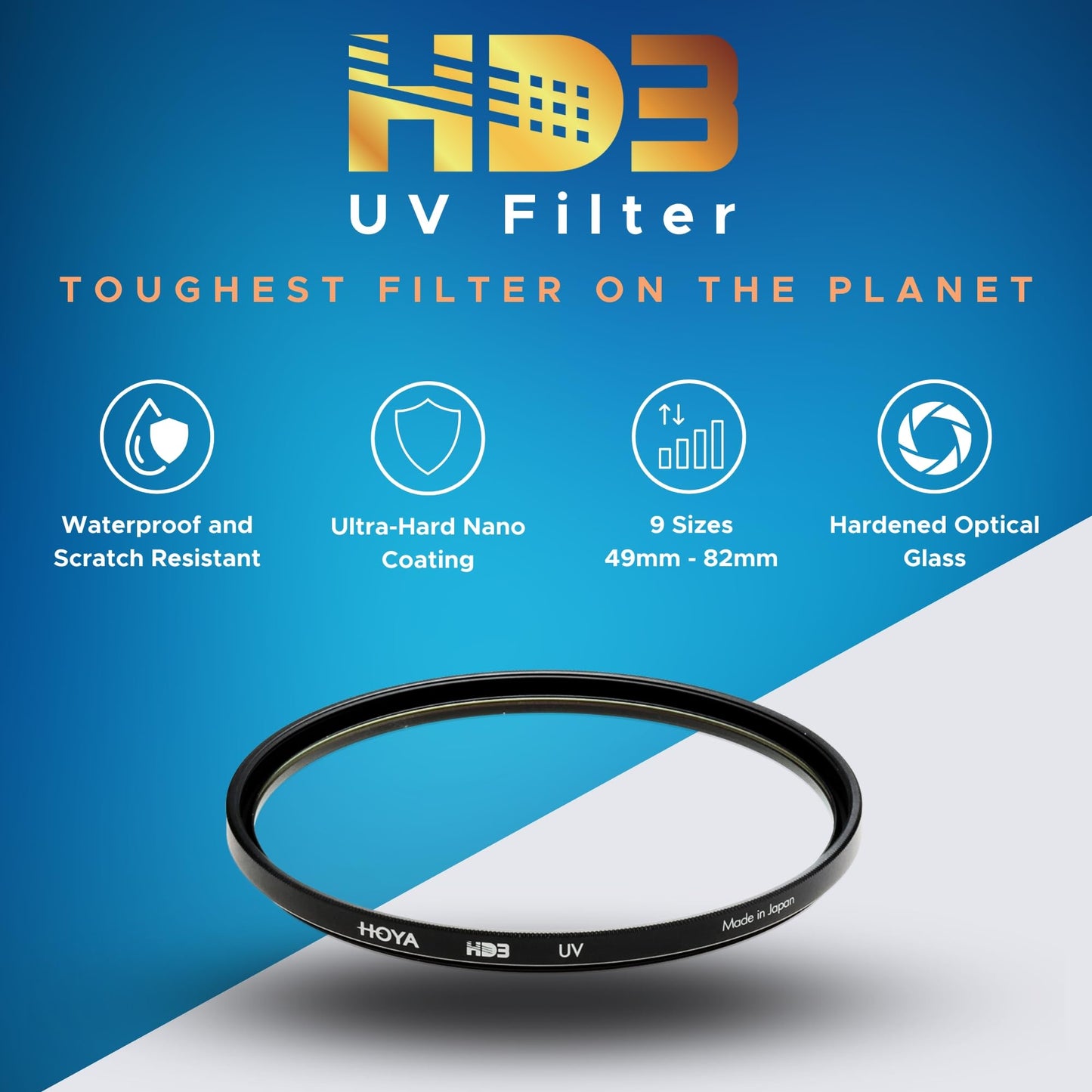 Hoya HD3 55mm UV Protector Filter - Re-Certified for 100MP+ Cameras with Ultra-Hard Nano Coating UV Filter - Stain Resistant, Smudge and Waterproof UV