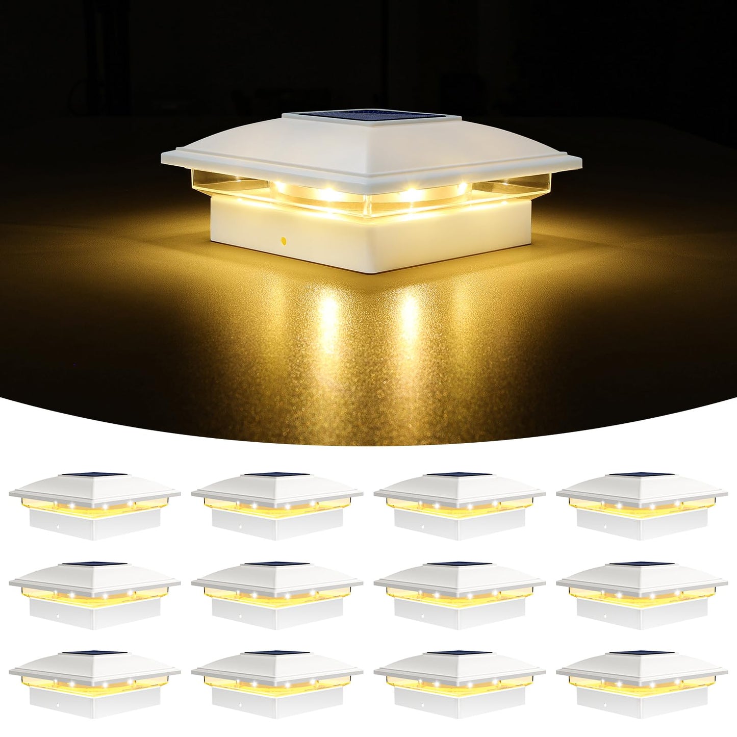 VOLISUN Solar Post Cap Light Outdoor Waterproof 12pack,Solar Fence - Post Lights for 4x4 5x5 6x6 Wooden/Vinyl Post,White Deck Cap Light Solar Powered