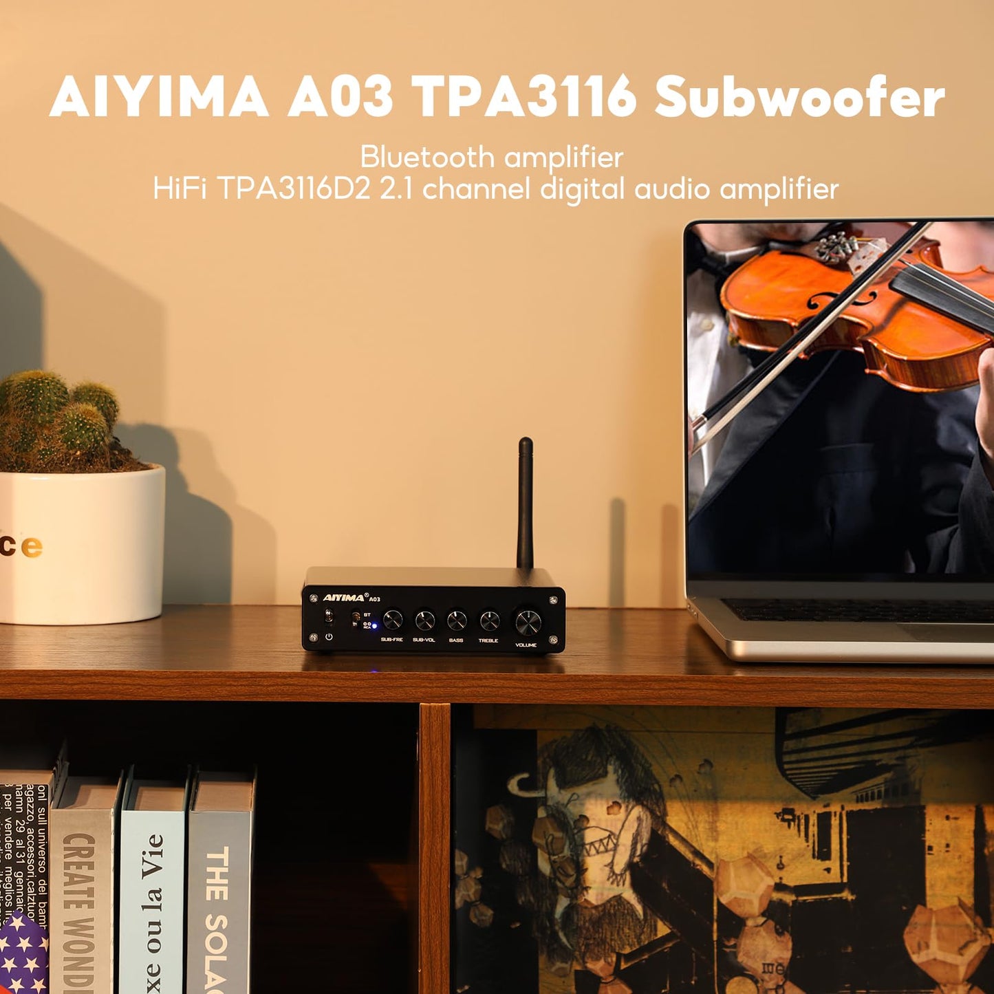 AIYIMA A03 2.1 Channel Class D Amplifier 50W * 2+100W TPA3116 Bluetooth Stereo Amp HiFi Power Amplifier with Power Adapter for Home Outdoor Passive