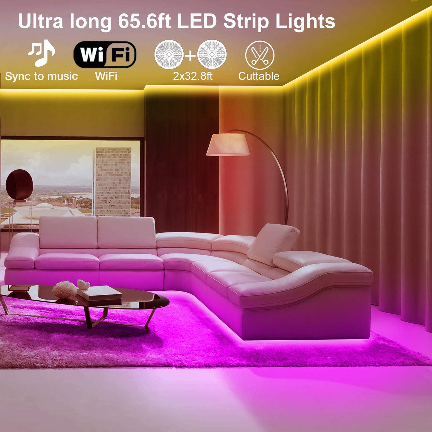 VOLIVO 65.6 FT WiFi LED Strip Lights,LED Light Strip Compatible with Alexa and Google Home,App/Remote/Voice Controlled Music Sync Color Changing