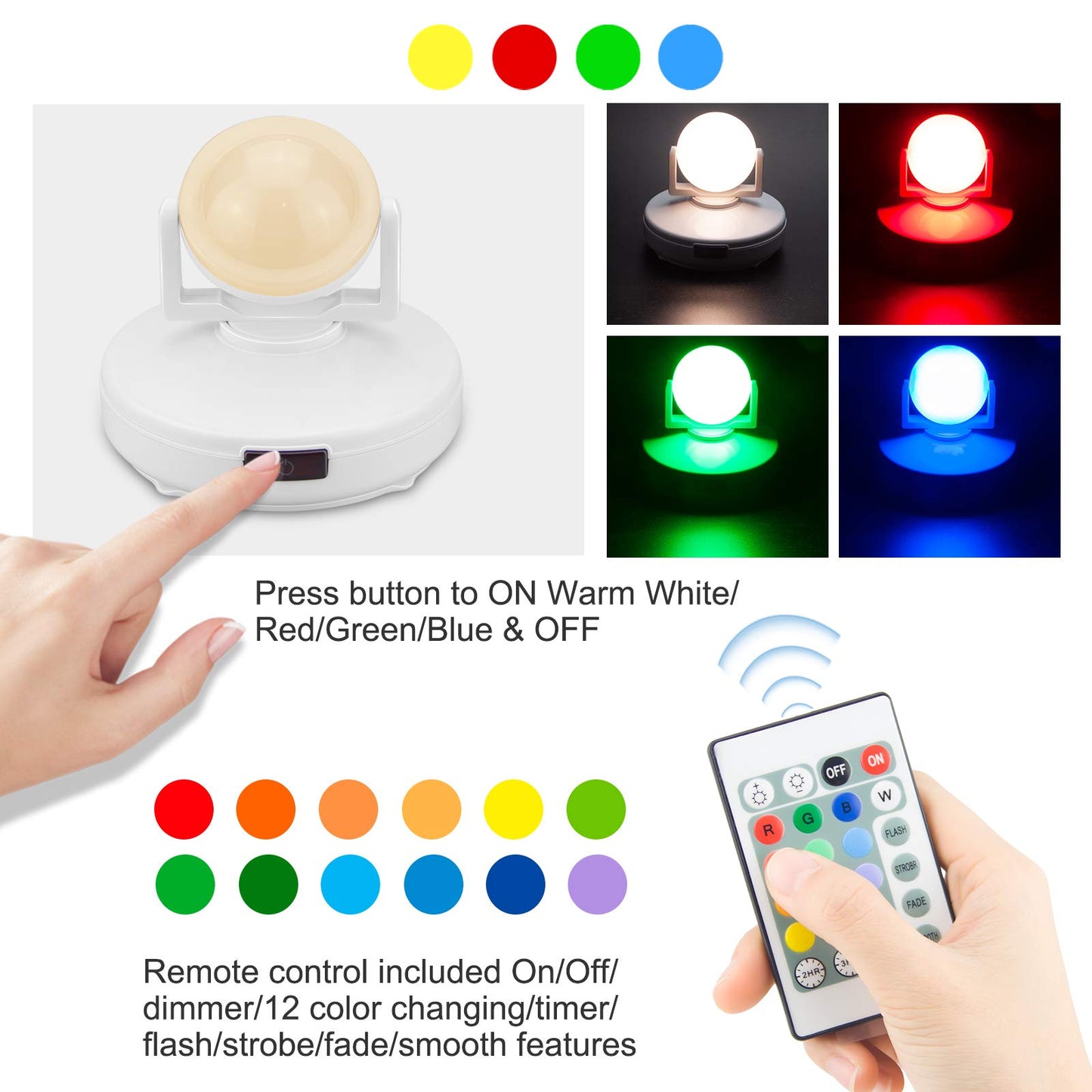 BIGMONAT Wireless Accent Light Battery Operated, Dimmable Spotlight with Remote and Timer, Color Changing Up Lighting for Wall Picture Painting, Stick