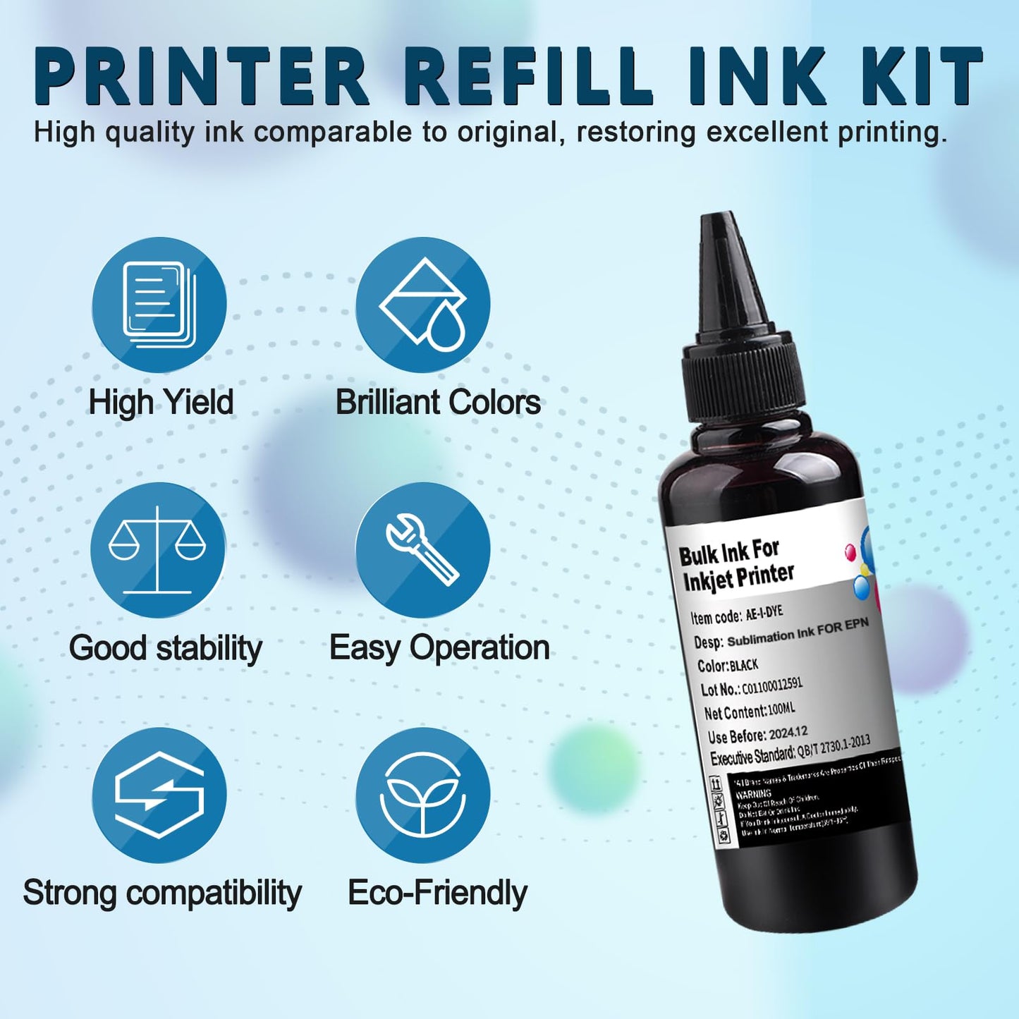 KSUMEI Sublimation Ink Refilled 100 ml Bottle Heat Press Transfer Compatible with Epn 15000 C88 C88+ WF7720 ET2720 ET2760 ET2750 ET4760 WF7820 Inkjet