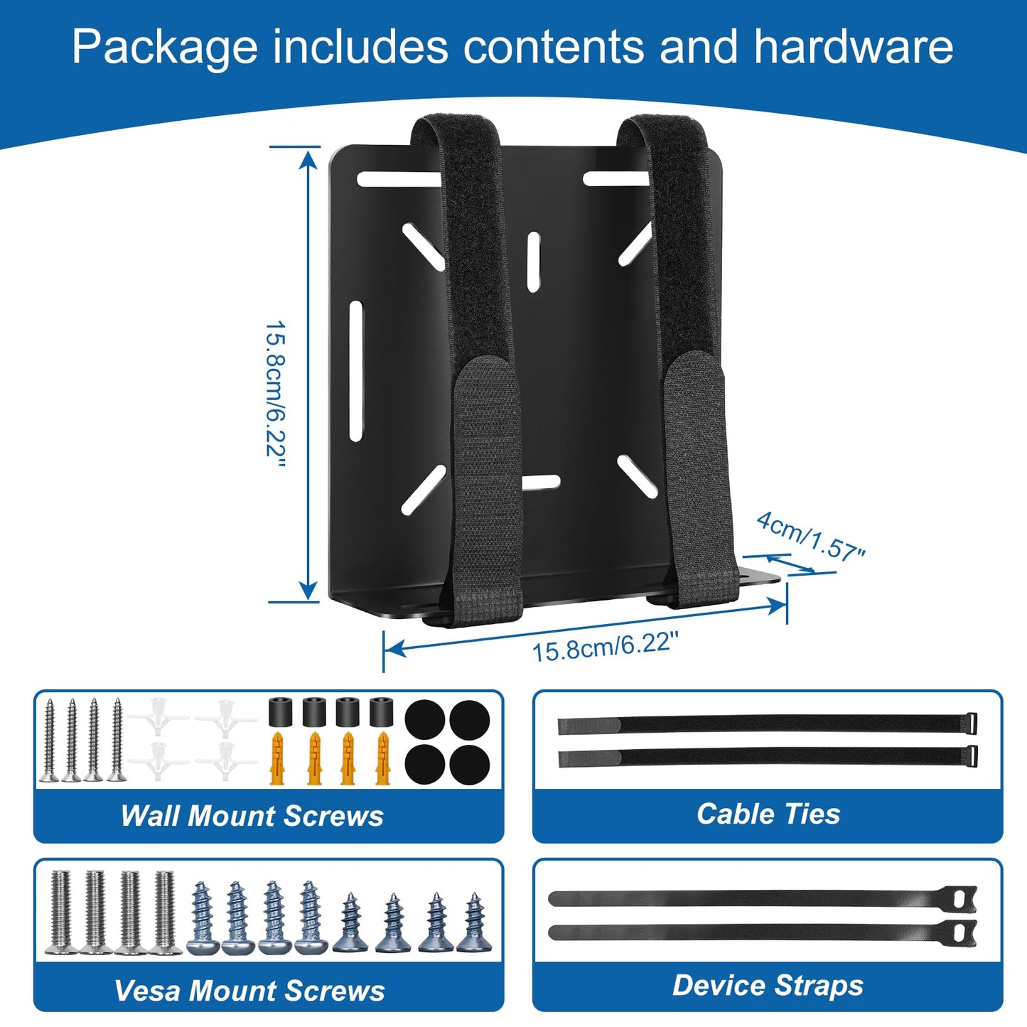 Universal Wall and VESA Mount for Micro PC, UPS Units, WiFi Router, Cable Modem and Other Electronic Devices Adjustable Strap Mount Bracket for Dell
