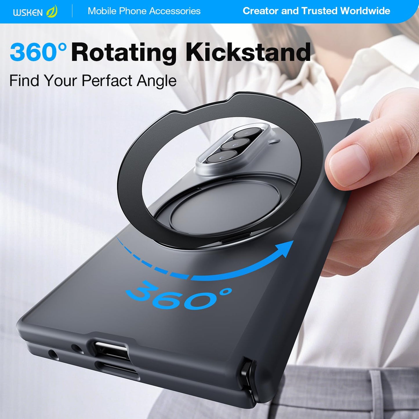 WSKEN Magnetic Case for Samsung Galaxy Z Fold 8 Ultra - 360° Ring Stand