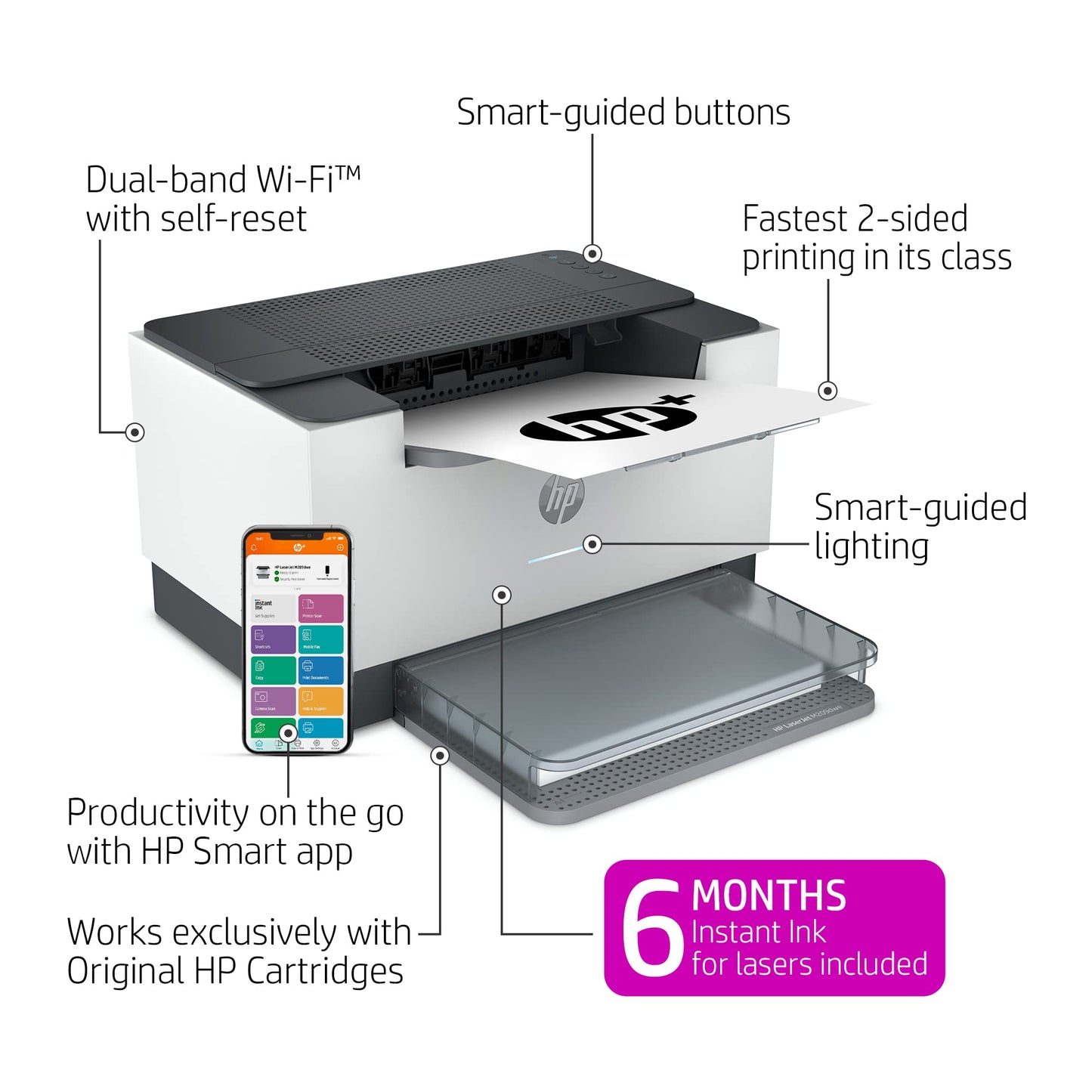 HP LaserJet M209dwe Wireless Monochrome Printer with built-in Ethernet & fast 2-sided printing, HP+ and bonus 6 months Instant Ink (6GW62E)