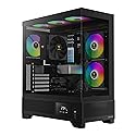 GAMDIAS Mid Tower Gaming Computer Case w/Display& App, ATX Tempered Glass PC Case, Built-in 3X 120mm ARGB PWM Fans, Up to RTX 4000 GPU/VGA 410mm&