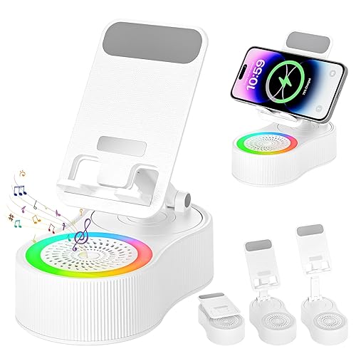 Cell Phone Stand with Bluetooth Speaker - Wireless Bluetooth Speaker with 360° Rotatable Phone Holder, Multifunctional Adjustable Stand with Charging