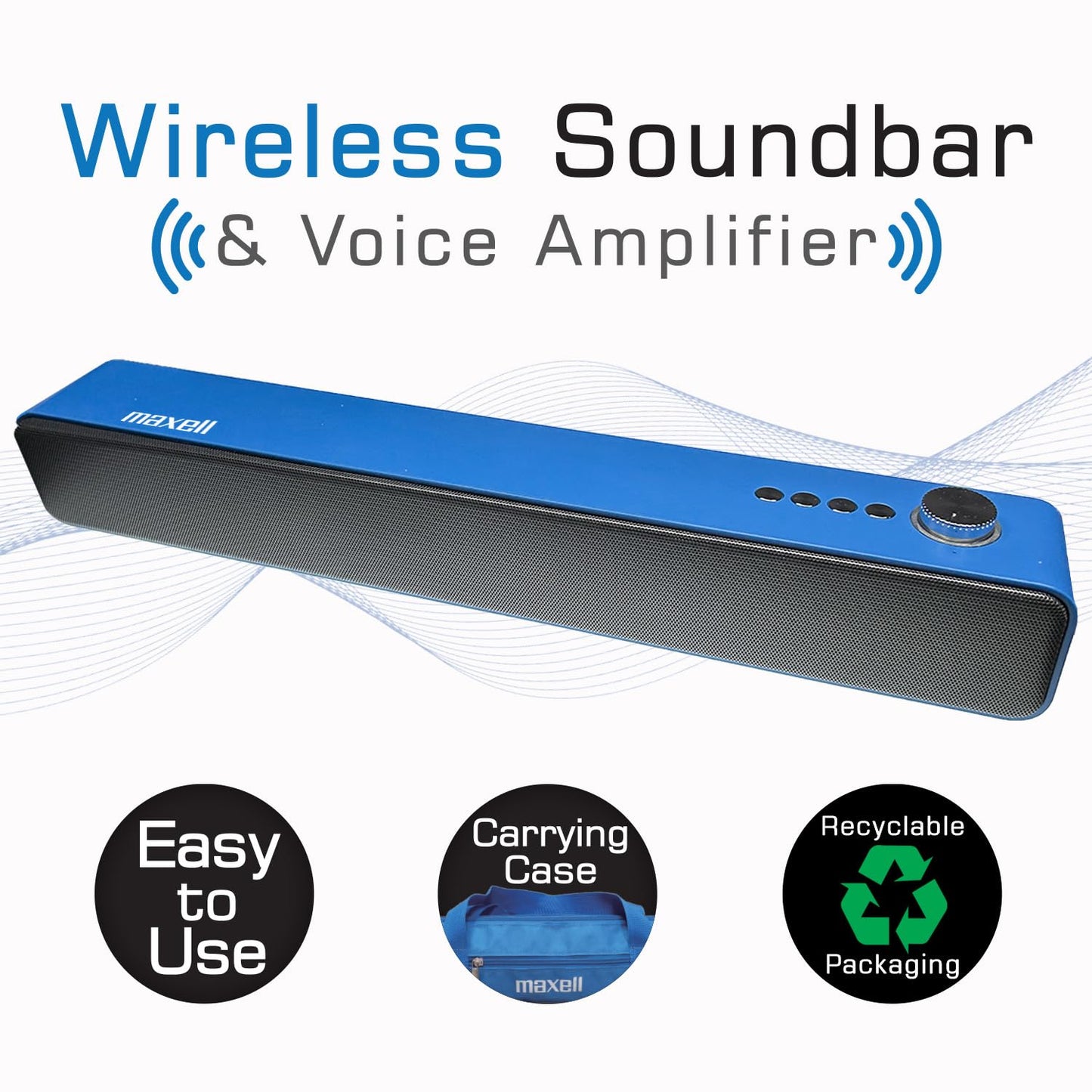 Maxell Wireless Soundbar & Voice Amplifier 2.4Ghz Microphone for Teachers: Easy Use, Carrying Case, MicroSD, 4 Hour Playtime, Wired Speaker-Ideal