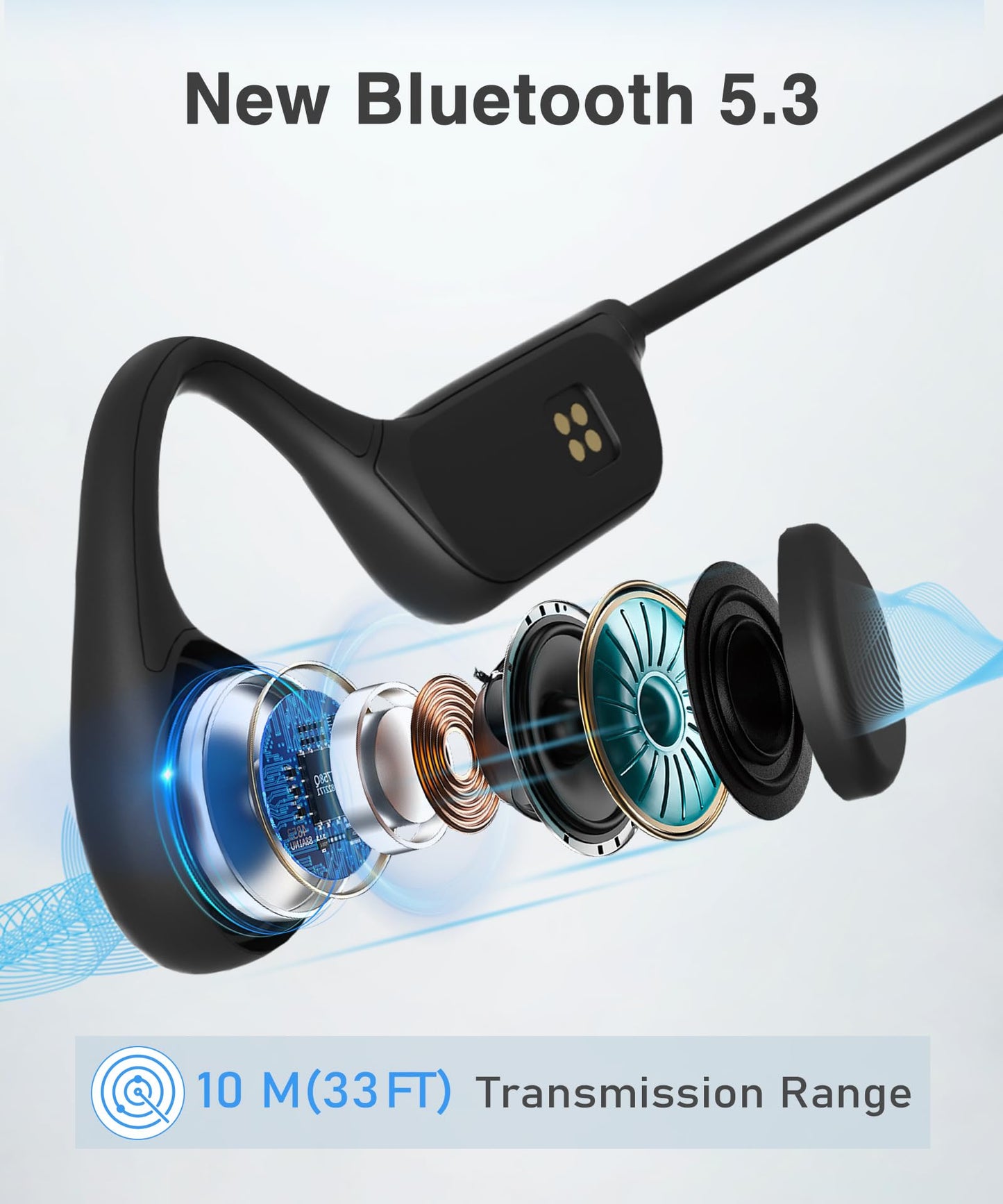 Rumatas Bone Conduction Headphones, Swimming Headphones Underwater Open Ear Built-in 32GB Memory IPX8 Waterproof for Swimming, Running, Cycling
