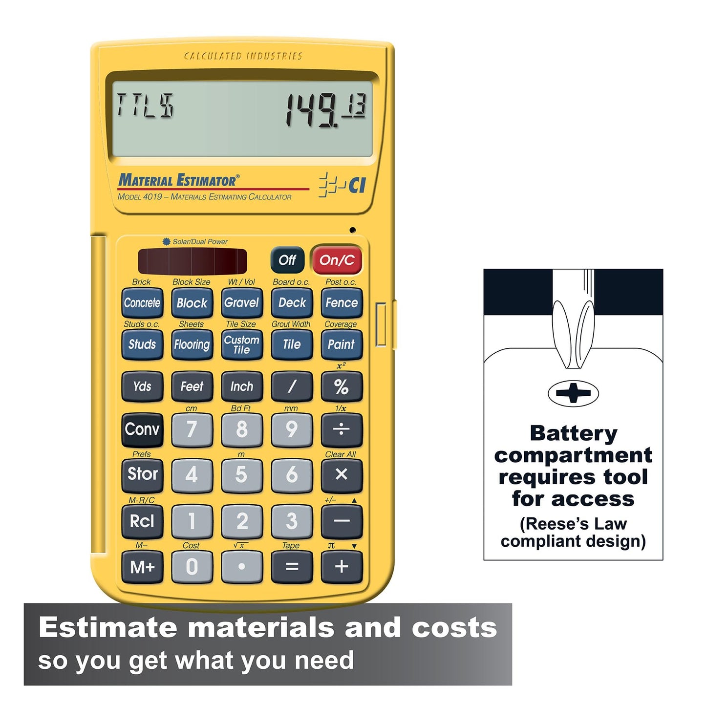 Calculated Industries 4019 Material Estimator Calculator | Finds Project Building Material Costs for DIY’s, Contractors, Tradesmen, Handymen
