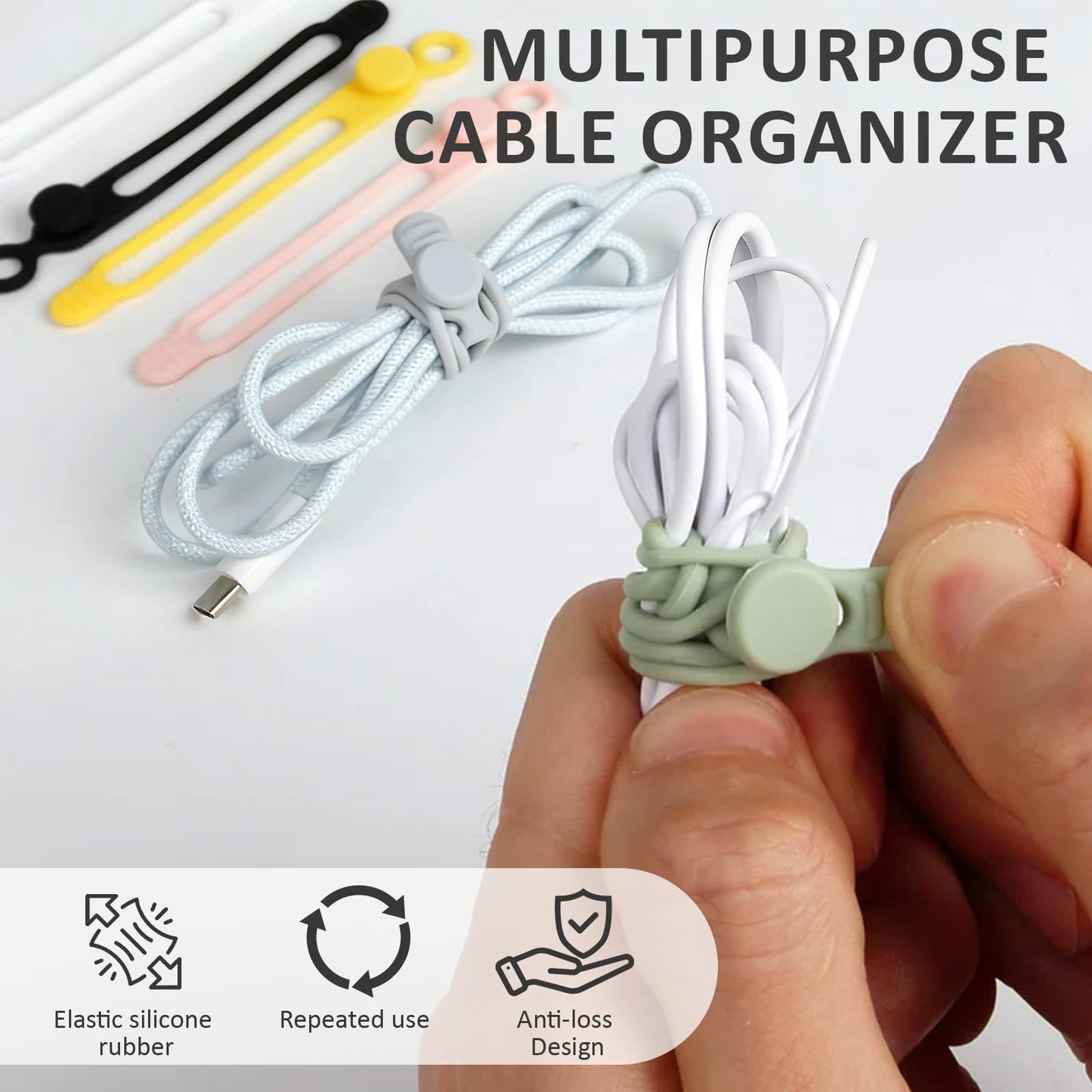 Shuielai Silicone Cable Organizers, 12-Pack Reusable Elastic Cord Straps & Wire Ties for Cable Management, Multi-Purpose Organizer for Travel, Home