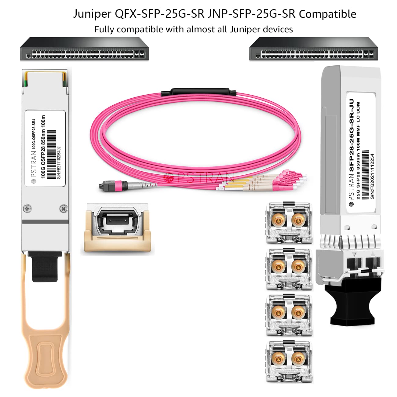 OPSTRAN 25GBASE-SR SFP28 Optical Transceiver Module Compatible with Juniper QFX-SFP-25G-SR JNP-SFP-25G-SR 25G SFP28 850nm 100m DOM Duplex LC MMF