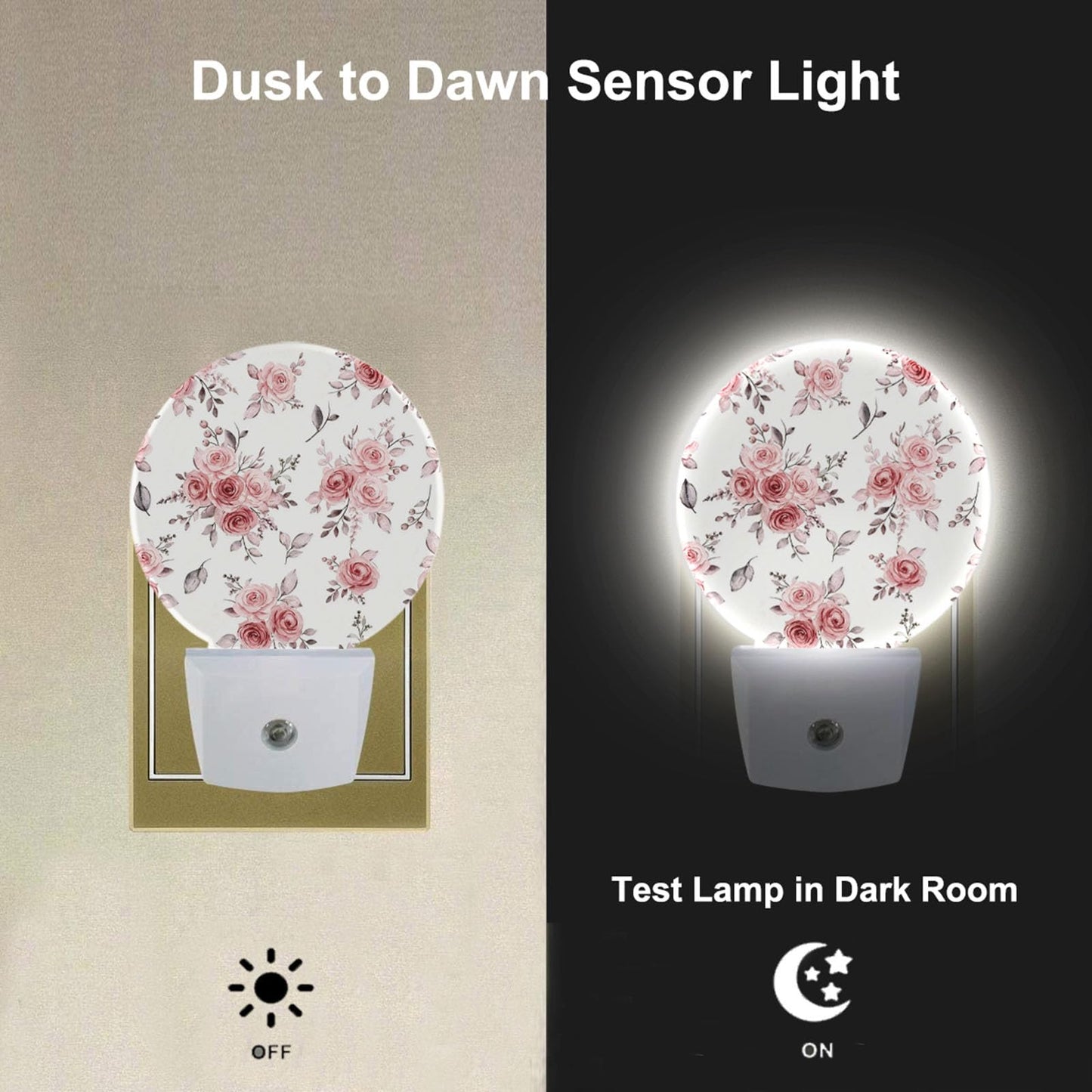 EKOBLA Pink Rose Night Light, Boho Blush Floral Night Lights Plug Into Wall with Dusk to Dawn Sensor, LED Nightlights for Bedroom, Bathroom, Hallway