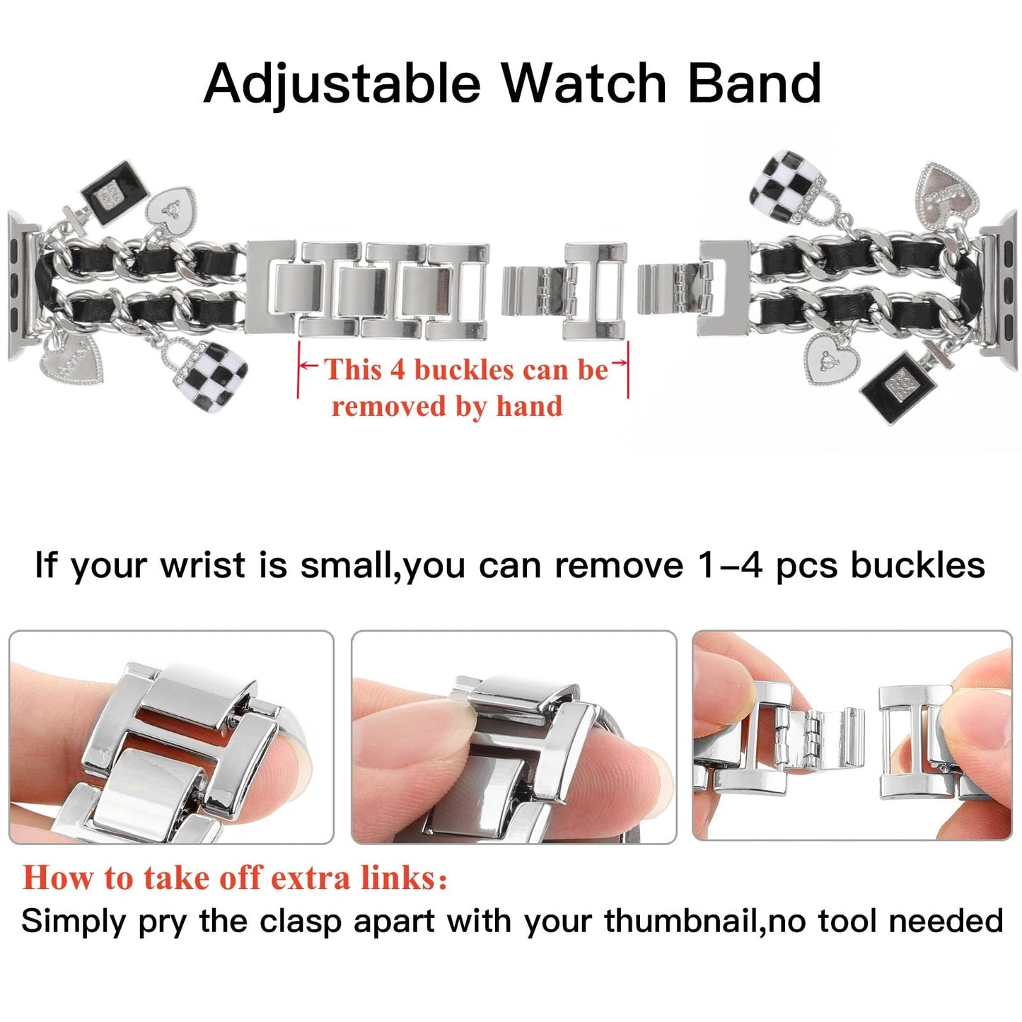 REALSIGN Stylish Metal Bands Compatible with Apple Watch Band 41/40/38mm Women,Cuban Chain Band with Cute Pendants Love Cross Charms Strap for iWatch