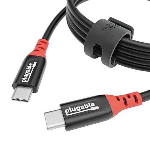 Plugable USB C to USB C Cable, Data Blocker Charge Only Cable (2m/6.6ft): 240W Safe Fast Charging for MacBook, iPhone 15/16, iPad, Galaxy S24, XPS