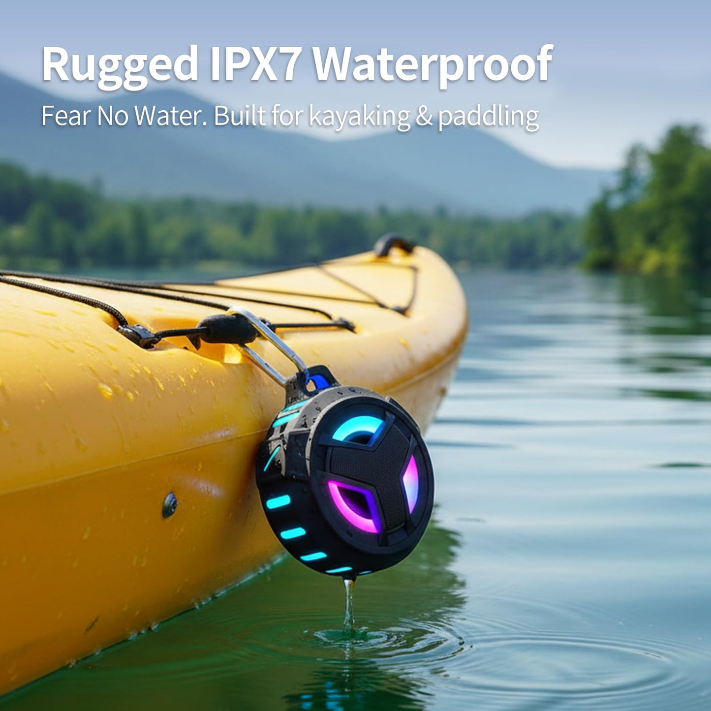 EBODA Bluetooth Shower Speaker, Portable Bluetooth Speakers, IP67 Waterproof Wireless Speaker with LED Light, Floating, 2000mAh, True Wireless Stereo