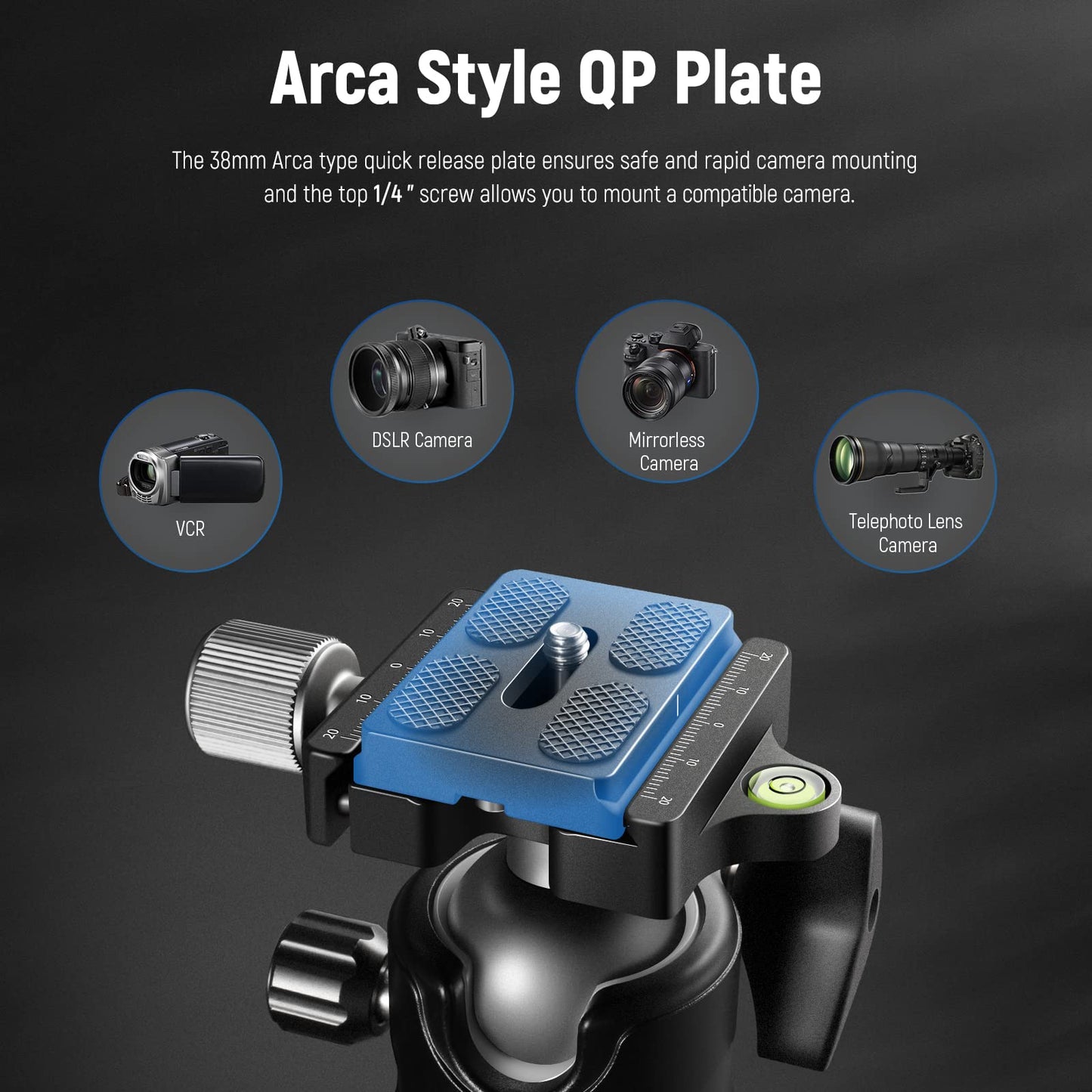 NEEWER Low Profile Camera Tripod Ball Head, 36mm Metal Panorama Ball Head Compatible with Arca 1/4” Quick Release Plate for Tripod Monopod Slider DSLR