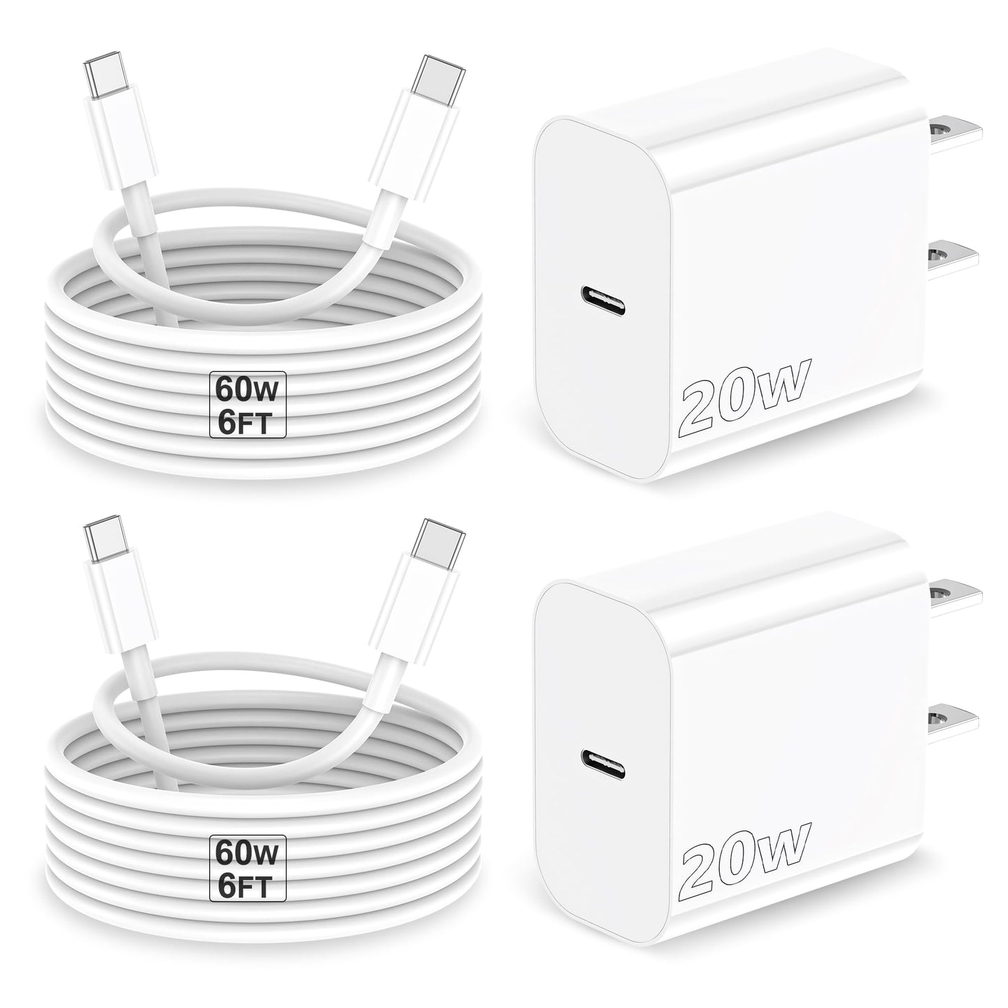 iPhone 17 Charger, 2Pack 20W Type C Charger Fast Charging Block with USB C Charger Cable 6FT for iPhone17/ 17 air/ 17 Pro/ 17 Pro Max, iPhone 16 Pro
