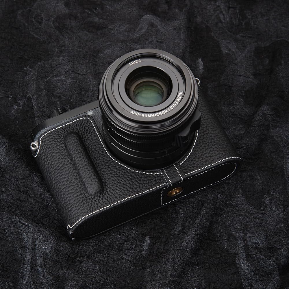 DBZZ Q3 Vintage Genuine Leather Camera Case Handcrafted Half-Wrap Camera Protector Cover Bag For Leica Q3 (Black)