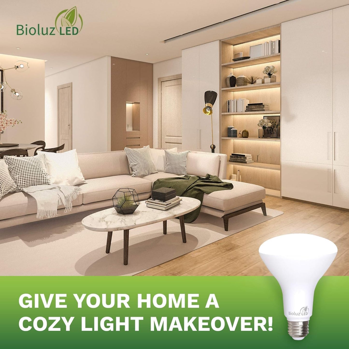 Bioluz LED 4 Pack BR30 LED Bulbs, Indoor Flood Lights High CRI 65W Equivalent uses 8W 3000K Soft White 650 Lumens, E26 Base Dimmable Instant On