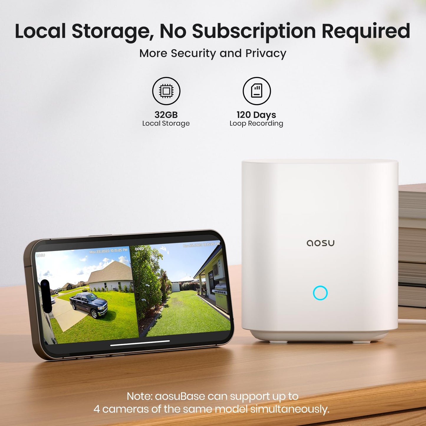 aosu Security Cameras Wireless Outdoor Home System, True 2K HD Night Vision, No Subscription Required, Long Battery Life, 166° Wide View, Spotlight