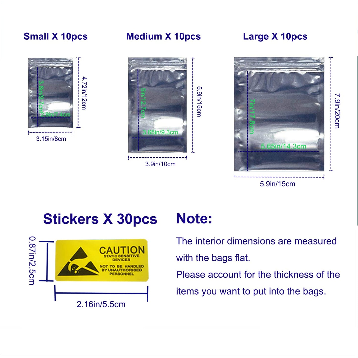 Antistatic Bags ESD Shielding Bag with Anti-Static Labels for Hard Drive SSD HDD Motherboard Video Card RAM Electronic Devices (30pc 3 Sizes ziplock)