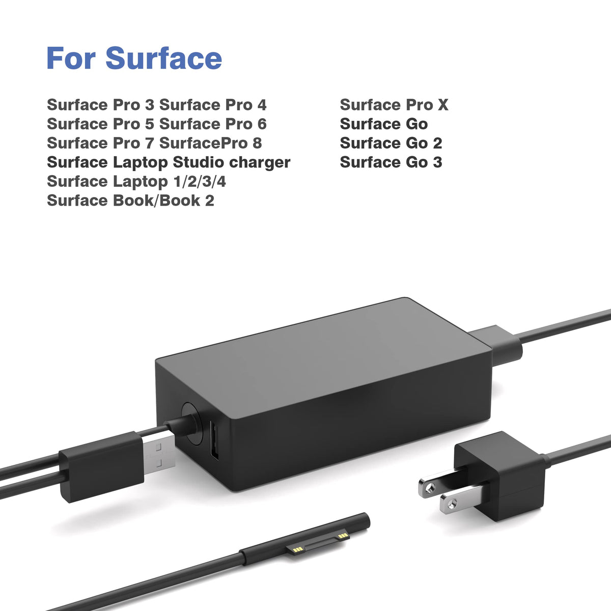 YBRUZRUB 65W Surface Pro Charger Compatible with Microsoft Surface Laptop 2 3, Surface Pro X 11 10 9 8 7 6 5 4 3, Surface Go 2 Go 3, Surface Book 1 2