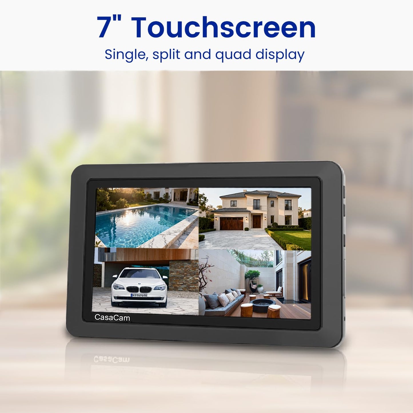 CasaCam GuardianCam Air | Wireless Security Camera System with 7" Touchscreen Monitor and 2 720p Cameras | AC Powered, Two-Way Audio, Free APP, 32GB