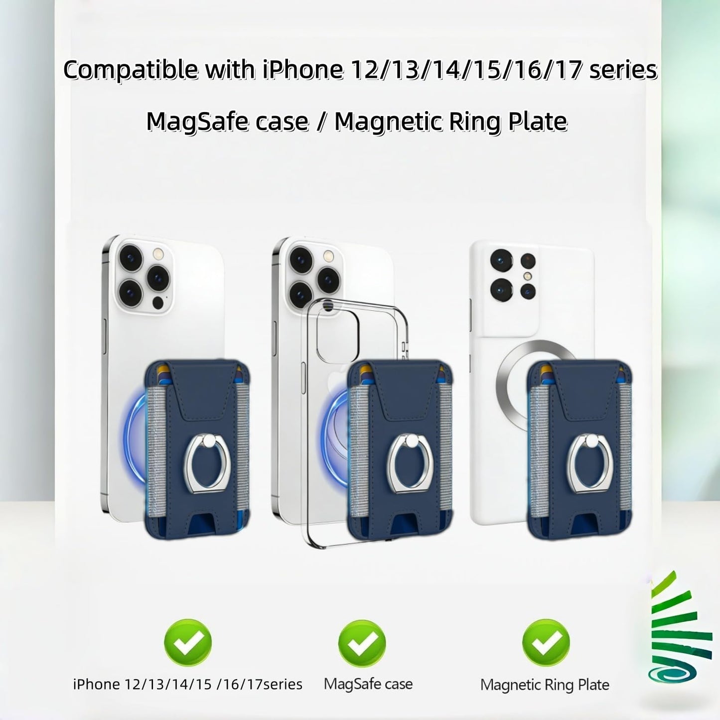 UPEWEFI for Magsafe Wallet, Slim Magnetic Card Wallet with Grip, 7 Cards Holder RFID Blocking, Ring Stand Stick on Wallet with Privacy Flap (Deep