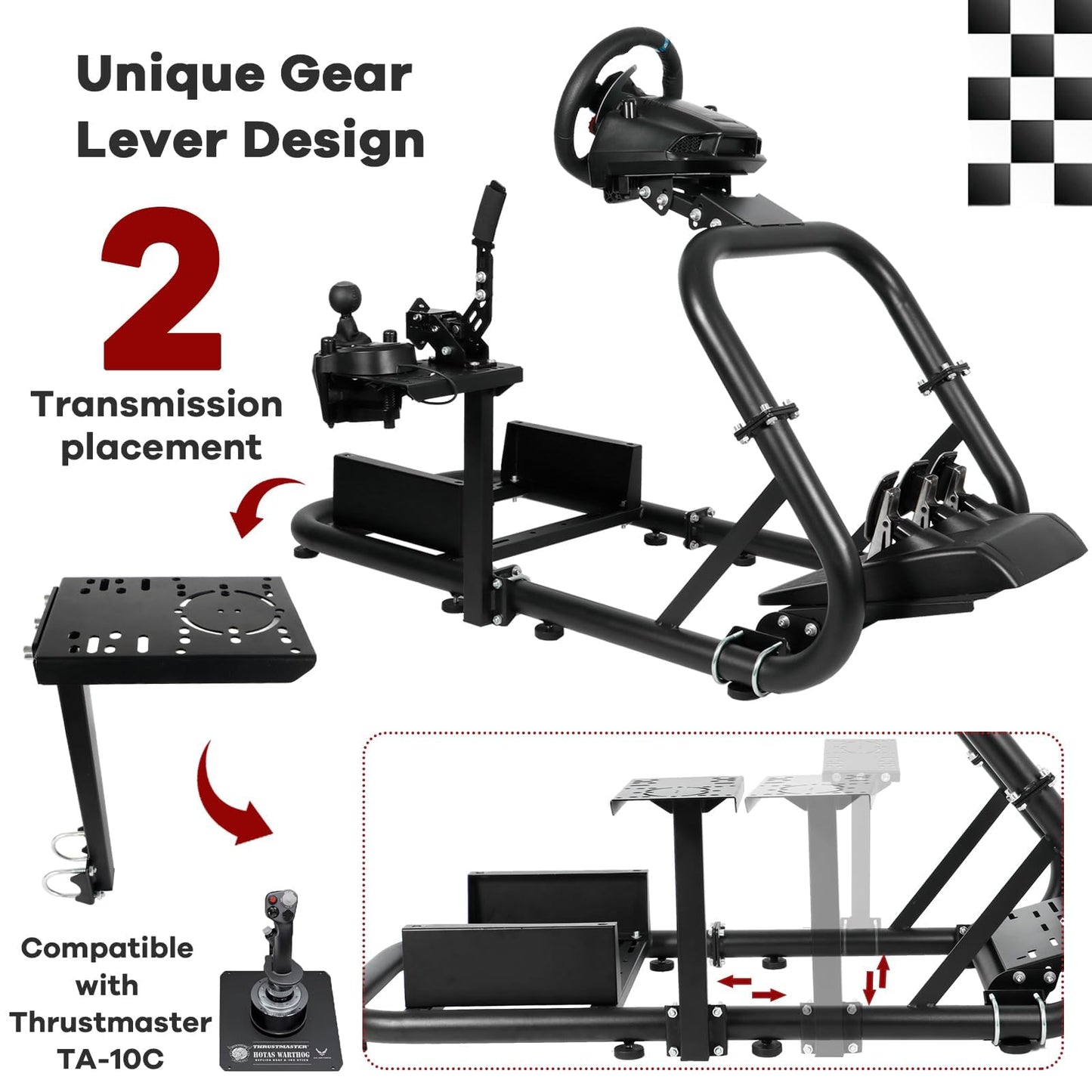 Hottoby G920 Racing Simulator Cockpit 50mm Round Tube Fit for Logitech,Fanatec,Thrustmaster T300RS TX G923 G27 G29 racing steering wheel race car